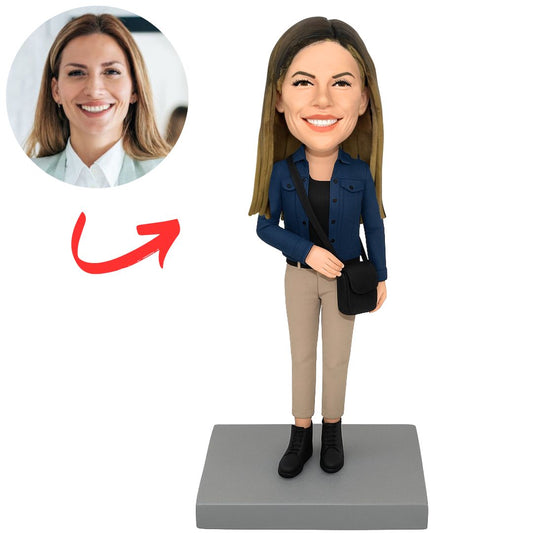 Fashion Girl in Blue Coat Custom Fashion Woman Bobbleheads