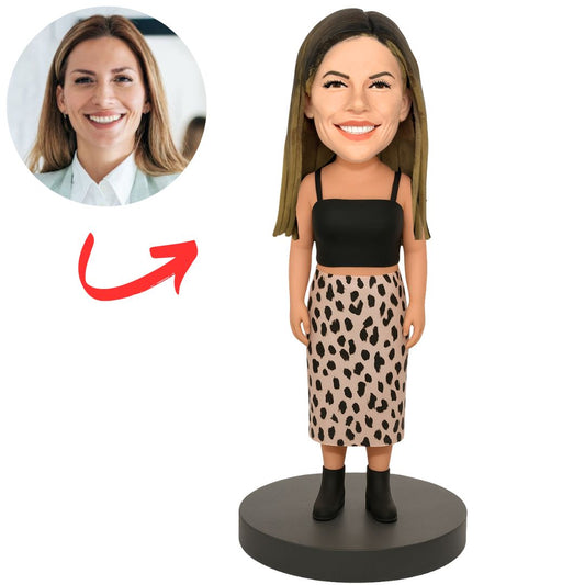 Woman in leopard Print Skirt Custom Bobbleheads