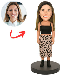 Woman in leopard Print Skirt Custom Bobbleheads
