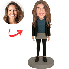 Woman in Black Jacket Custom Bobbleheads