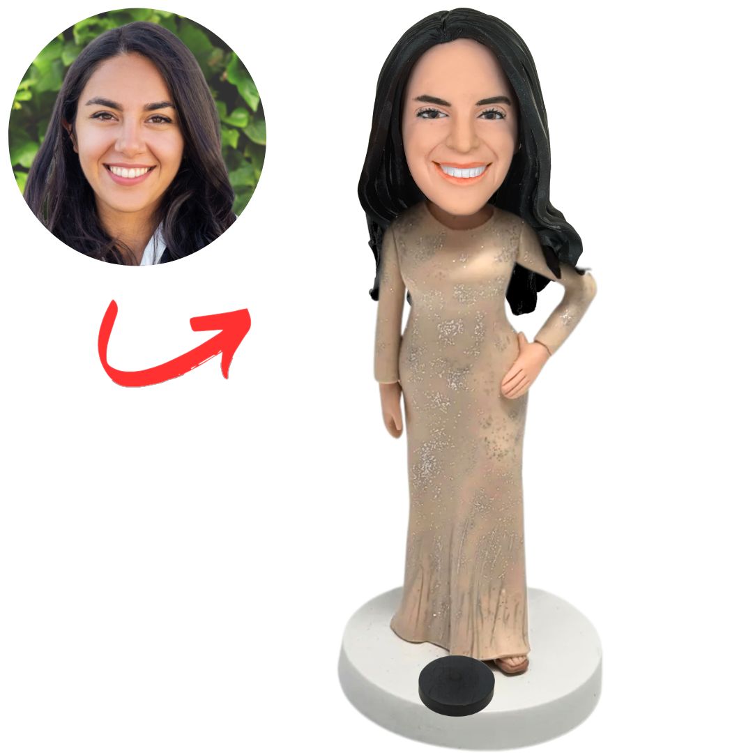 Elegant Woman in Sparkling Gown Custom Bobbleheads