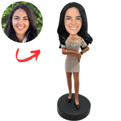 Woman in White Off-Shoulder Dress Custom Bobbleheads