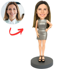 Woman in Silver Business Dress Custom Bobbleheads