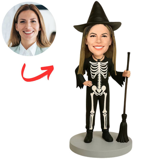 Witch with Broom Custom Halloween Bobbleheads