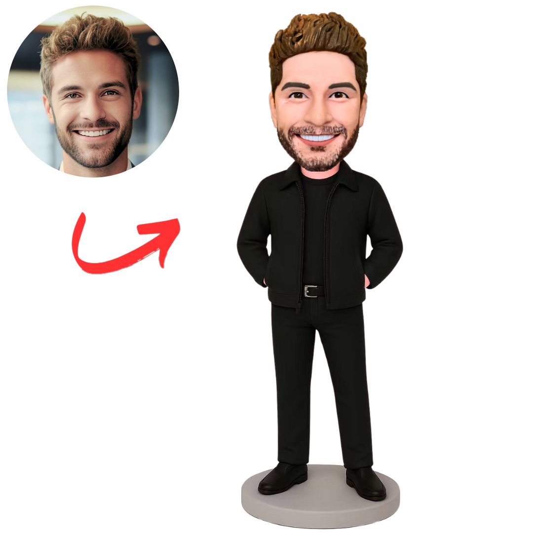 Cool Fashion Man in Blacks Suit Custom Bobbleheads