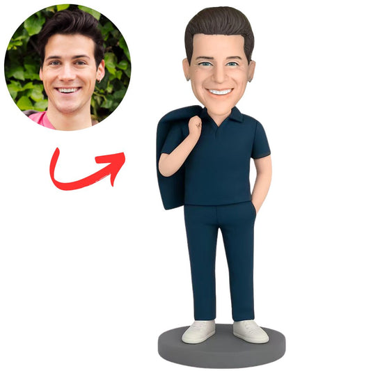 Handsome Man Holding Coat Custom Bobbleheads