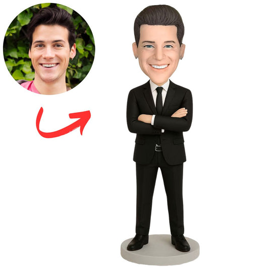 Business Man Wearing Black Suit Custom Bobbleheads
