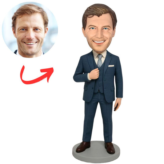 Business Man in Blue Suit Custom Bobbleheads