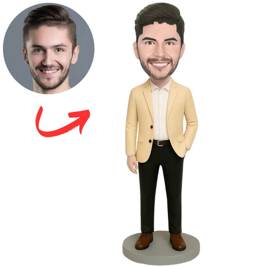 Businessman in Beige Attire Custom Bobbleheads