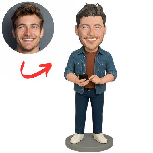 Casual Man Playing Phone Custom Bobbleheads