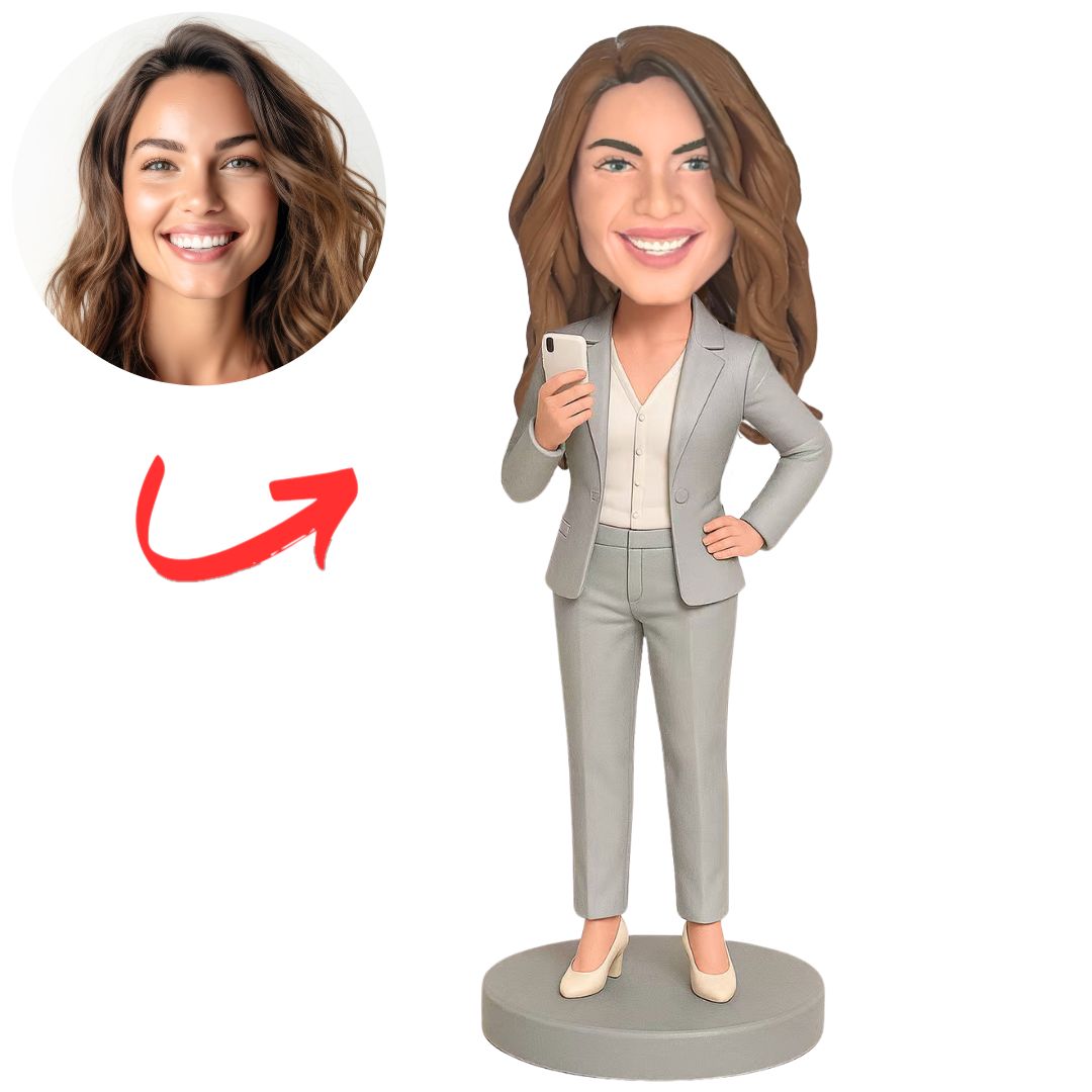 Smiling Business Woman on The Phone Custom Bobbleheads