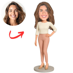 Fashion Woman in Cinnamon Pink Pants Custom Bobbleheads