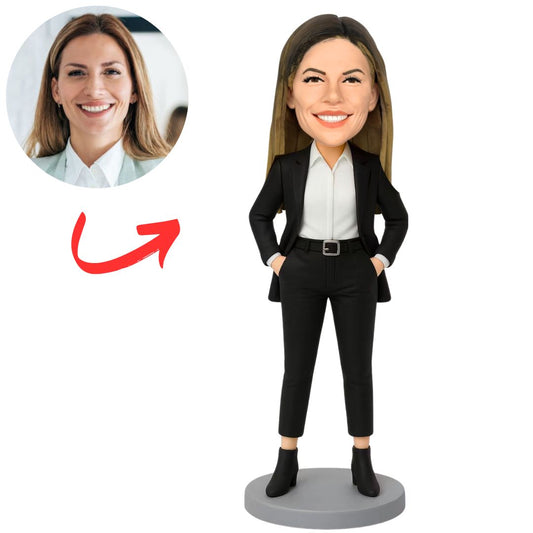 Black Suit Happy Business Woman Custom Bobbleheads