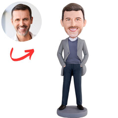 Handsome Man in Trench Coat Custom Bobbleheads