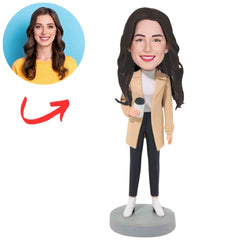 Stylish Woman in Beige Coat Custom Bobbleheads