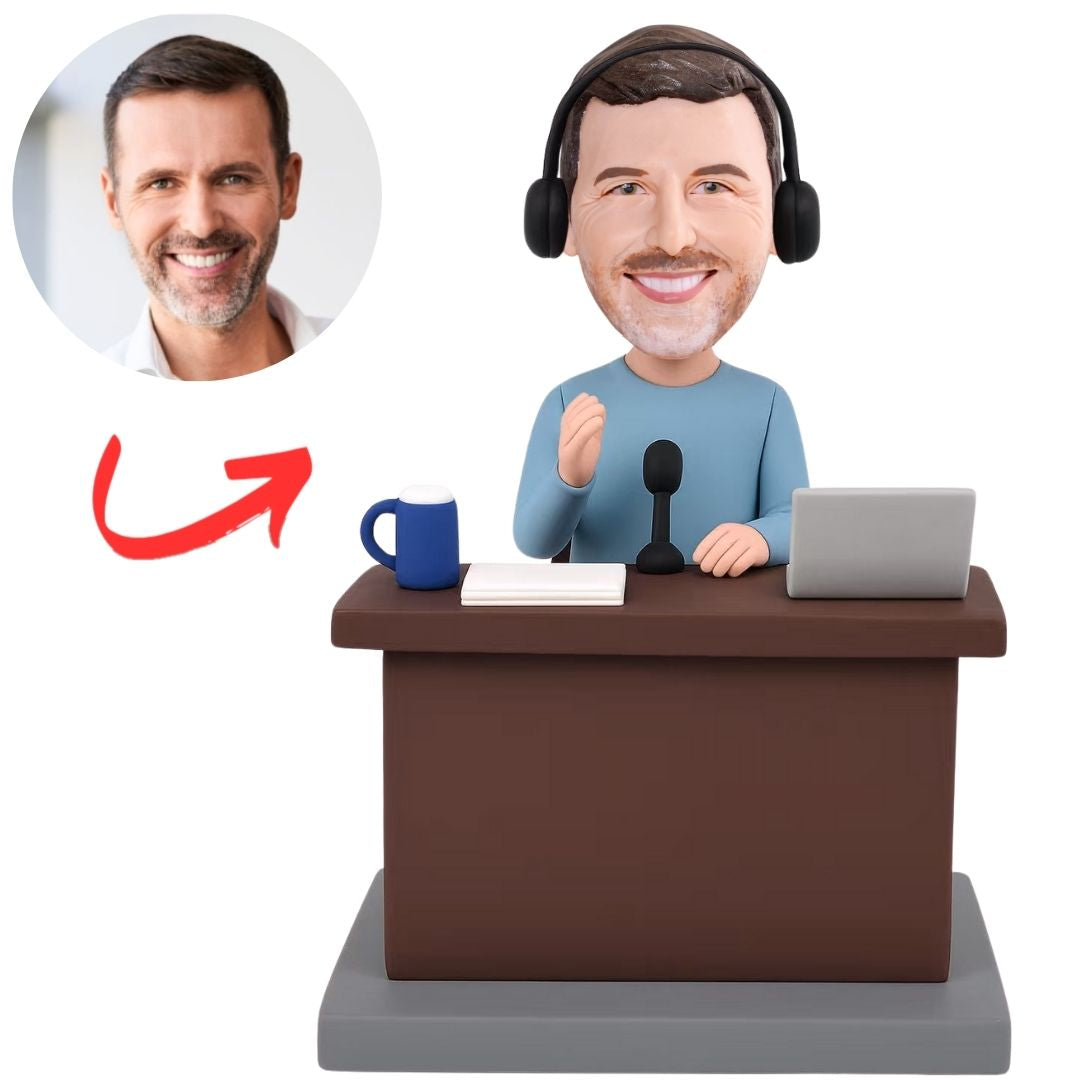 Man Sitting at The Desk Podcaster Custom Bobbleheads