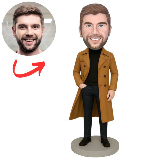 Cool Man in Brown Trench Coat Custom Bobbleheads