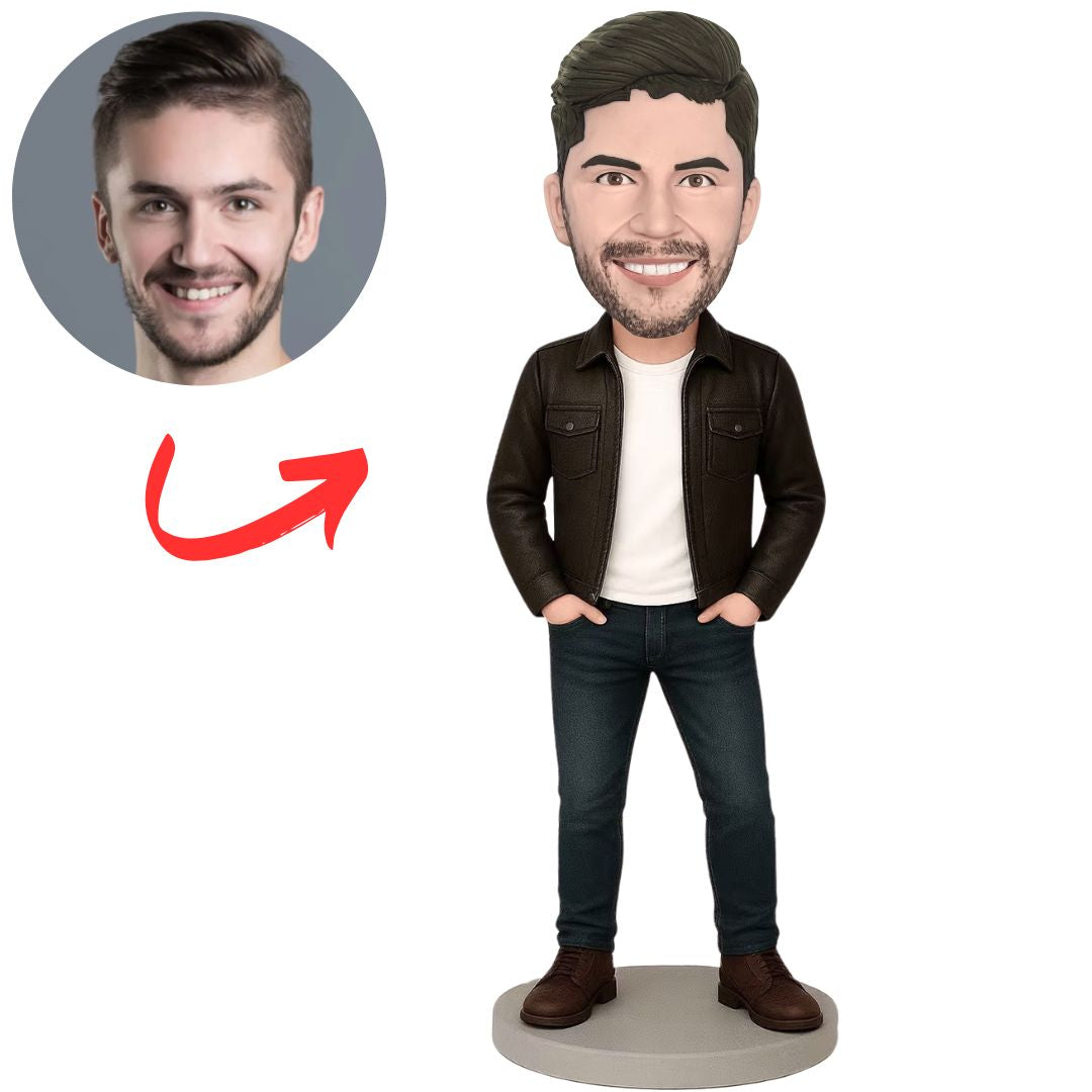 Man in Leather Jacket Custom Bobbleheads