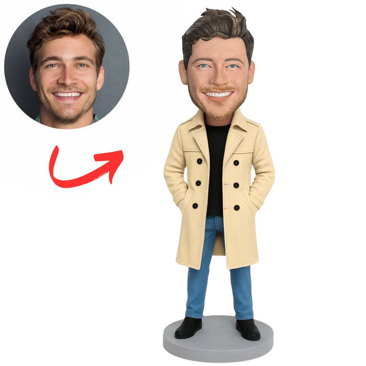 Man in Beige Trench Coat Custom Bobbleheads