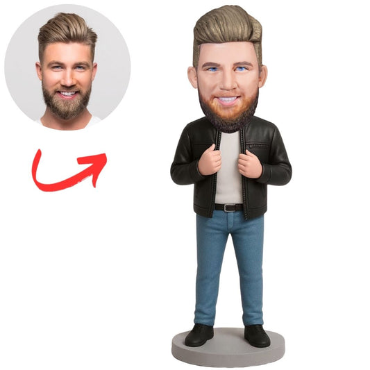 Cool Man in Jacket Custom Casual Bobbleheads
