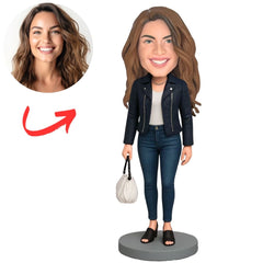 Casual Woman Carrying a Bag Custom Bobbleheads