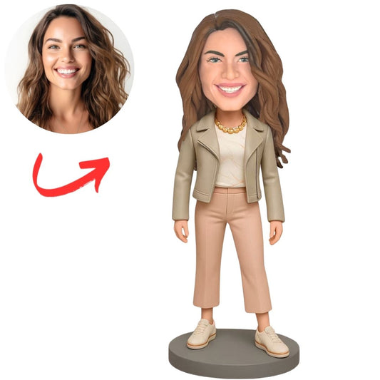Casual Woman Carrying a Bag Custom Bobbleheads