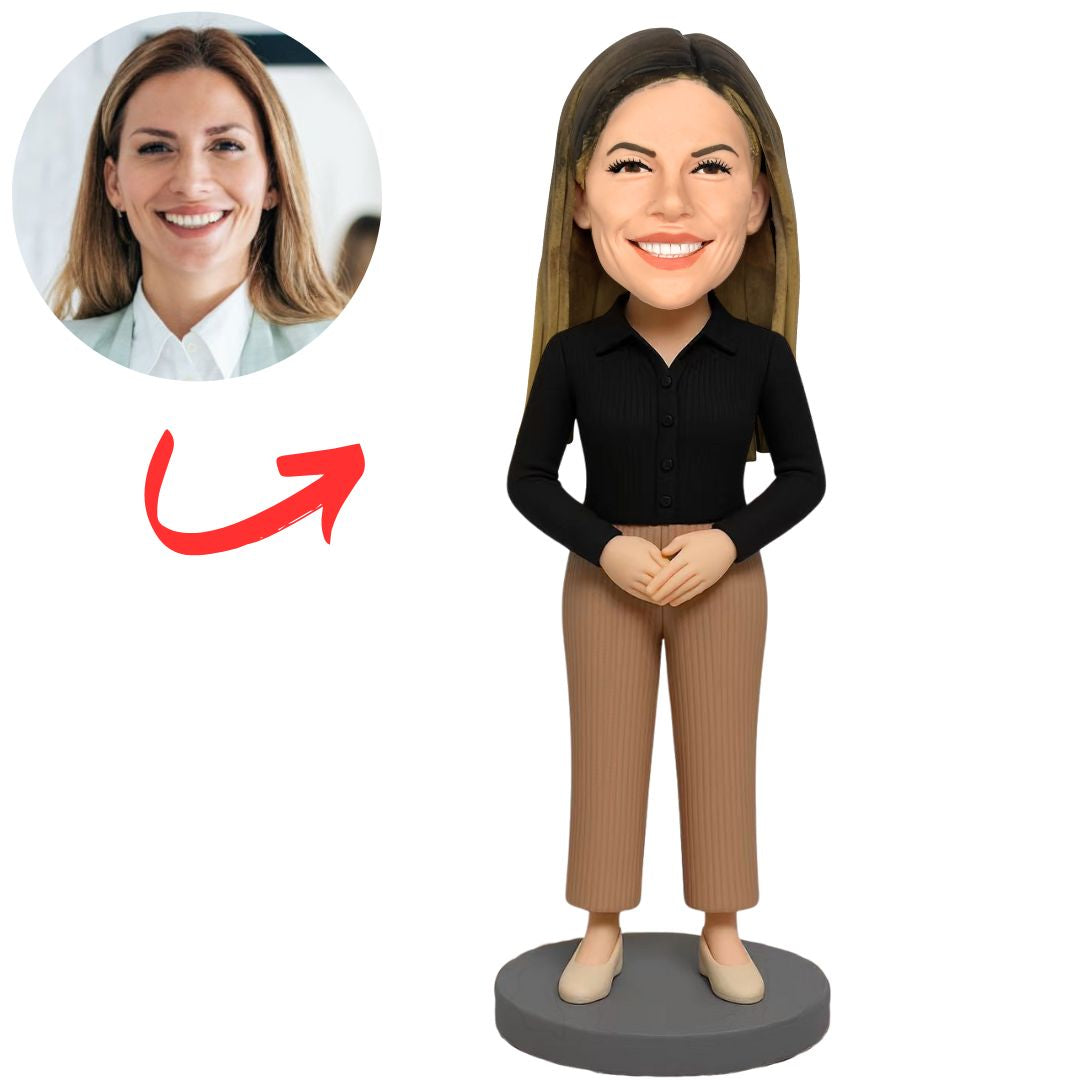 Fashionable Woman Wearing Black Shirt Custom Bobbleheads