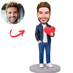 Blue Hoodie Man with Love Heart Custom Bobbleheads