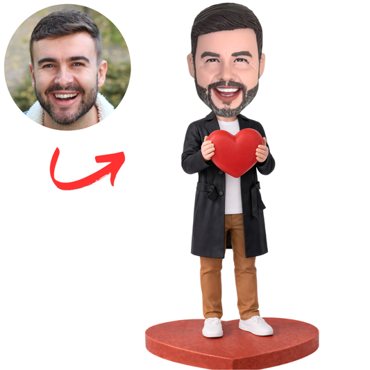 Trench Coat Man with Love Heart Custom Bobbleheads
