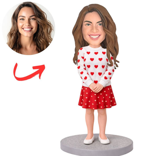 Girl wearing Dress with Hearts Custom Bobbleheads