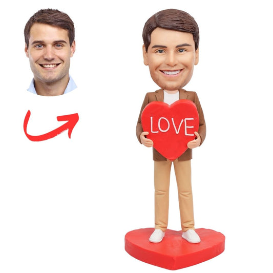 Fashion Man Holding LOVE Heart Custom Bobbleheads