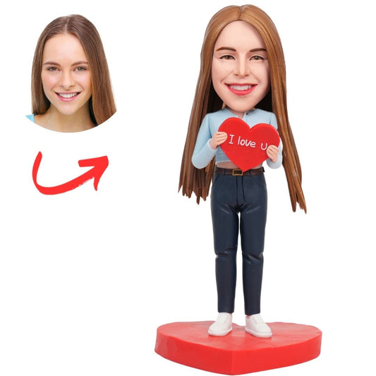 Woman Holding LOVE Heart Custom Bobbleheads