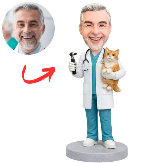 Veterinarian Doctor Holding Cat Custom Bobbleheads