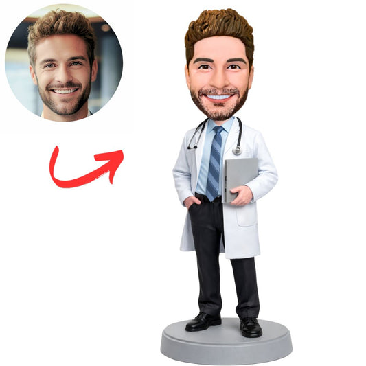 Handsome Doctor Holding Laptop Custom Bobbleheads