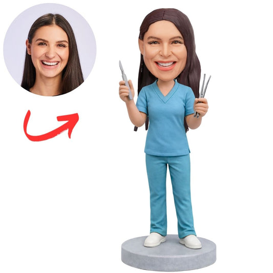 Female Operating Room Doctor in Scrub Lab Custom Bobbleheads
