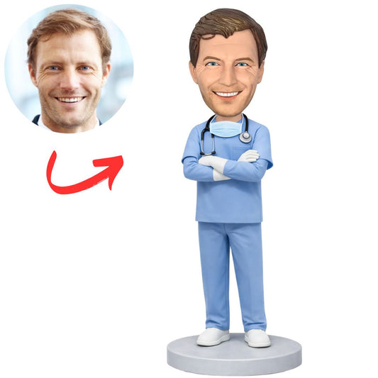 Male Blue Scrub Doctor Custom Bobbleheads