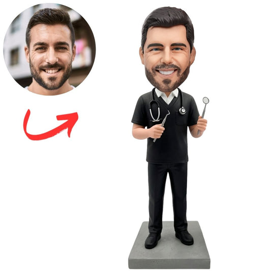 Doctor Wearing Black Scrub Custom Bobbleheads