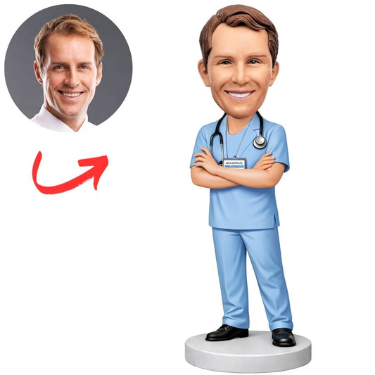 Operating Room Doctor with Work Badge Custom Bobbleheads
