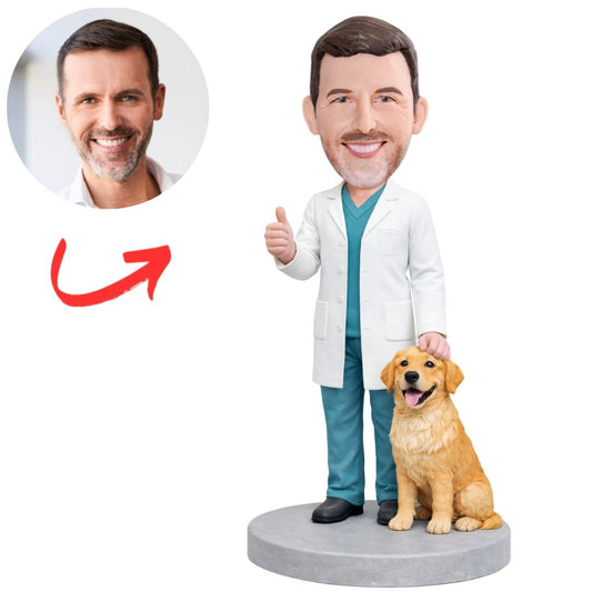 Male Ceterinarian Doctor and Dog Custom Bobbleheads