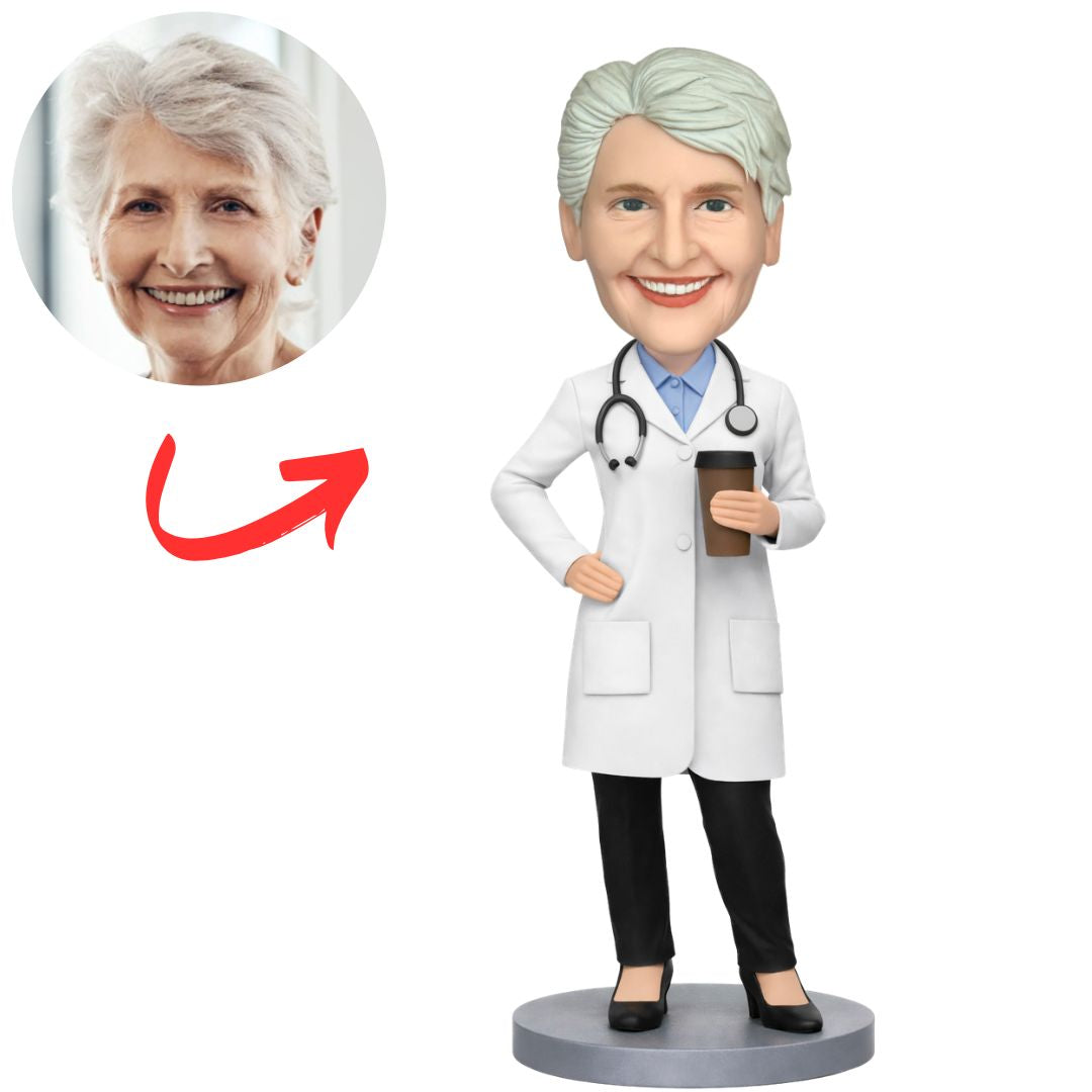 Female Doctor Drinking Coffee Custom Bobbleheads