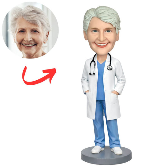 Cool Surgeon Female Doctor in White Lab Coat Custom Bobbleheads