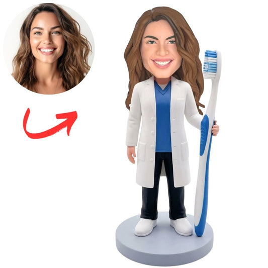 Female Dentist Holding Toothbrush Custom Bobbleheads