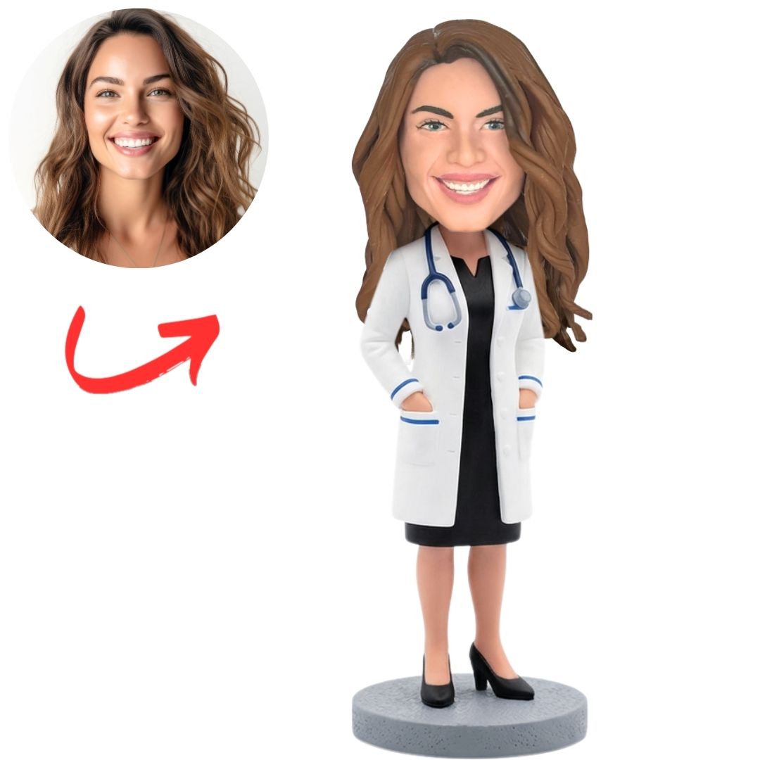 Female Family Doctor in White Lab Coat Custom Bobbleheads