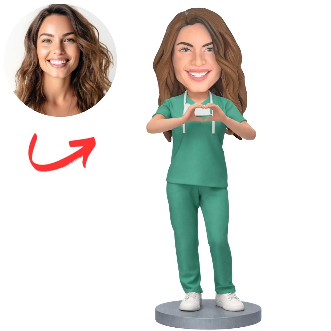 Female Nurse Hands in Heart Pose Custom Bobbleheads