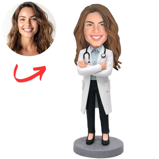 Female Doctor with Arms Folded Custom Bobbleheads