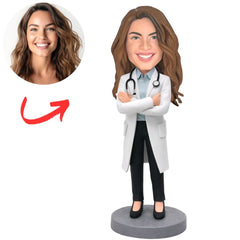 Female Doctor with Arms Folded Custom Bobbleheads