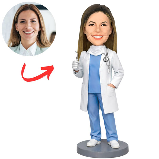 Female Dentist Holding Tools Personalized Bobbleheads