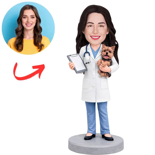 Female Veterinarian Doctor Holding Puppy Custom Bobbleheads