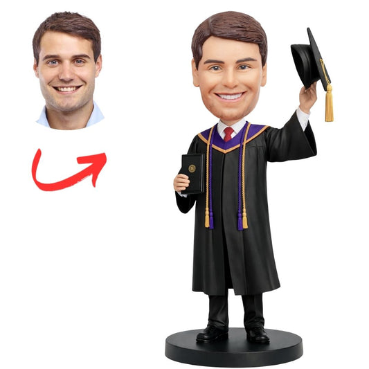 Man Holding Graduation Cap Custom Bobbleheads