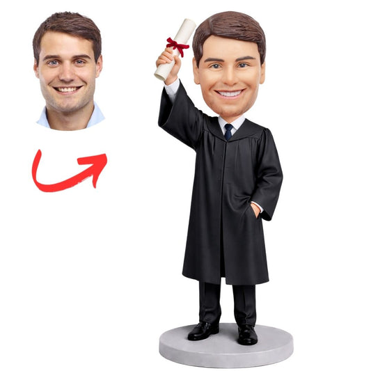 Cool Graduation Man with Diploma Scroll Custom Bobbleheads